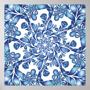 Poster Flor e mandala em azul