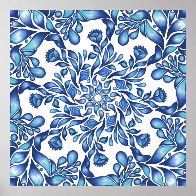 Poster Flor e mandala em azul (Frente)