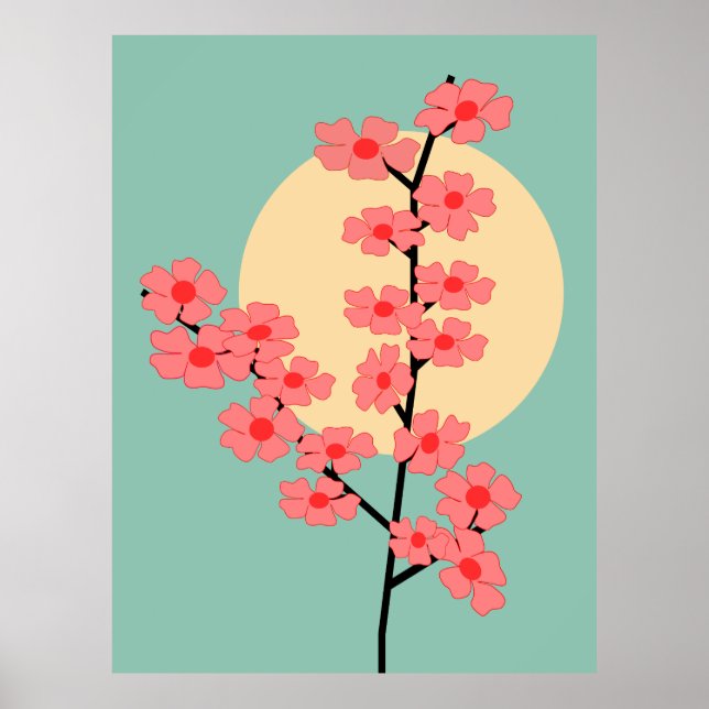 Poster Flor e Sol de Cereja Rosa (Frente)