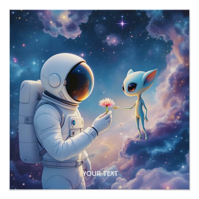 Póster Flor Espacial do Astronauta Fantasy (Frente)