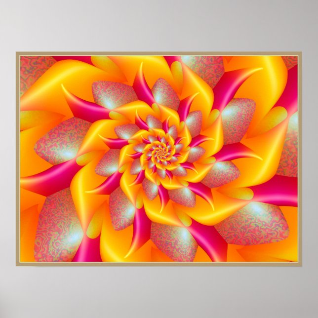 Poster Flor Espiral Rosa e Amarelo (Frente)