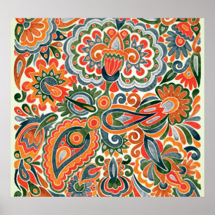 Poster Flor Étnico Ucraniano, Marcador Desenhado À Mão.