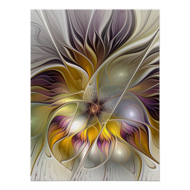 Póster Flor Fantasia Colorida Abstrata Moderna Fractal (Frente)