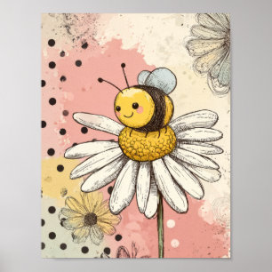 Poster Flor Fantasiosa e Abelha – Floral Aconchegante (1)