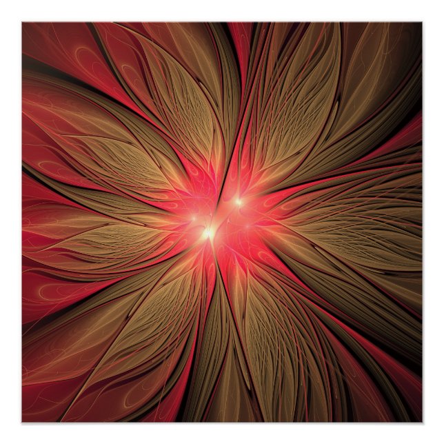 Póster Flor fractal de fanfarrão vermelho (Frente)