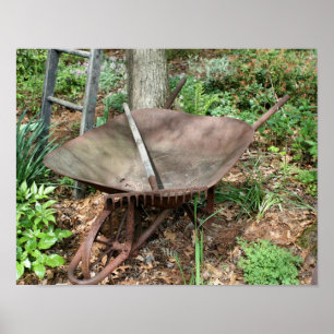 Poster Flor Garden Rusty Vintage Wheelbarrow