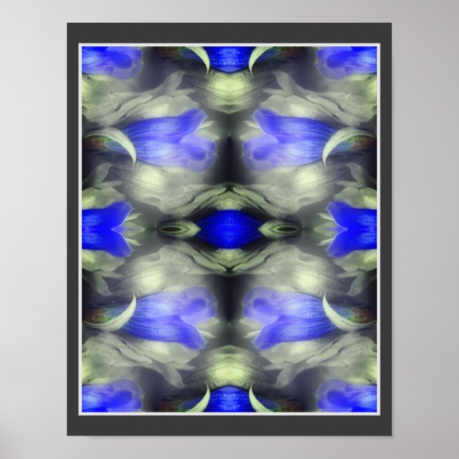 Poster Flor Gentil Azul Multiplicado Natureza Abstrato (Frente)