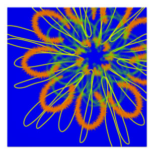 Póster Flor geométrica laranja em azul