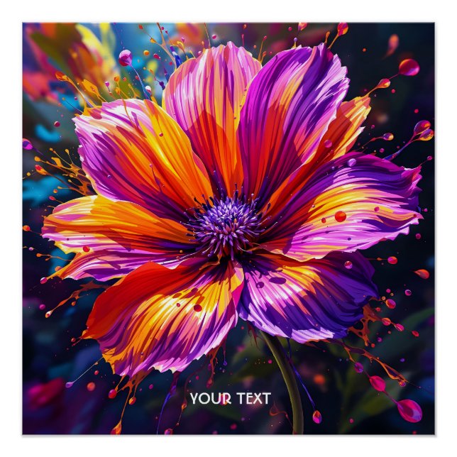 Póster Flor Laranja Roxo Fantasy (Frente)