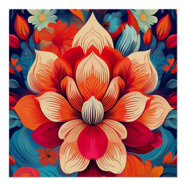 Póster Flor Lotus - Design Floral Negrito (Frente)