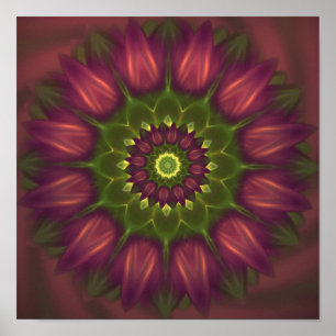 Poster Flor Mandala Com Sombras Roxas Brilhantes