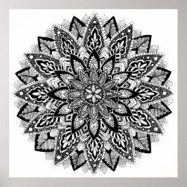 Póster Flor Mandala preto e branco