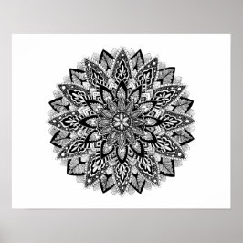Poster Flor Mandala preto e branco