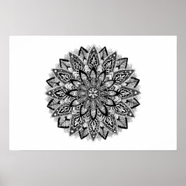 Póster Flor Mandala preto e branco
