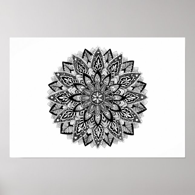 Póster Flor Mandala preto e branco (Frente)