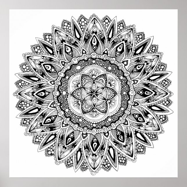 Póster Flor mandala sagrada - semente geométrica da vida (Frente)