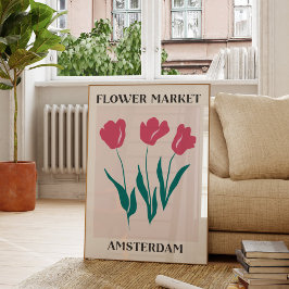 Poster Flor Market Amsterdam Tulipas Rosa Floral