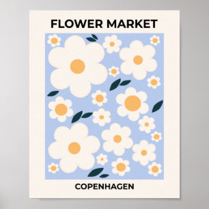 Poster Flor Market Copenhagen Flowers White Blue Floral