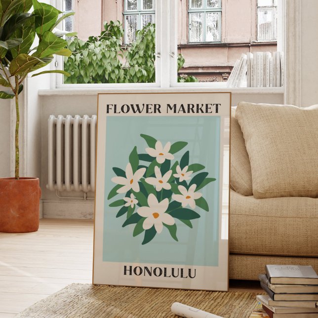 Poster Flor Market Honolulu White Jasmine Floral (In situ Living room)