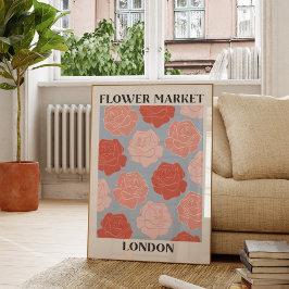 Poster Flor Market London Blush Pink Rosas vermelhas Flor