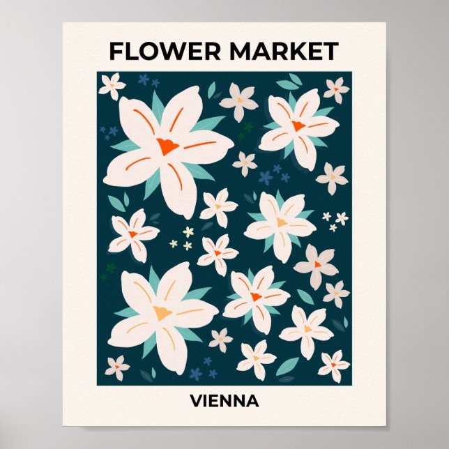 Poster Flor Market Viena Marinho Blue Cream White Floral (Frente)