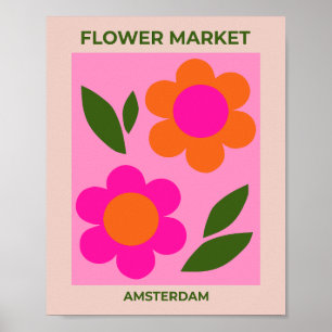Poster Flor Mercado De Amesterdã, Cor-De-Rosa E Laranja