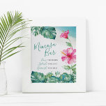 Poster Flor Mimosa Bar Watercolo, Rosa Tropical, Hibiscus<br><div class="desc">Use este bonitinho sinal de Bar Mimosa para decorar sua mesa e ajudar os hóspedes a prepararem suas bebidas. Projetado usando uma réplica da minha flor e das folhas de monstera, cor-de-rosa-d'água, cor rosa-d'água, este sinal é perfeito para brunch e borbulha, chás de panela, chás de fraldas, casamentos ou o...</div>