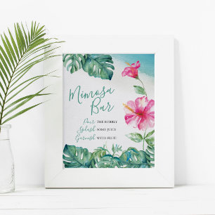 Poster Flor Mimosa Bar Watercolo, Rosa Tropical, Hibiscus