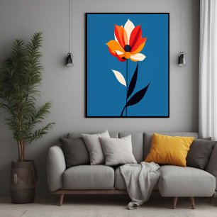 Póster Flor minimalista vibrante na arte azul