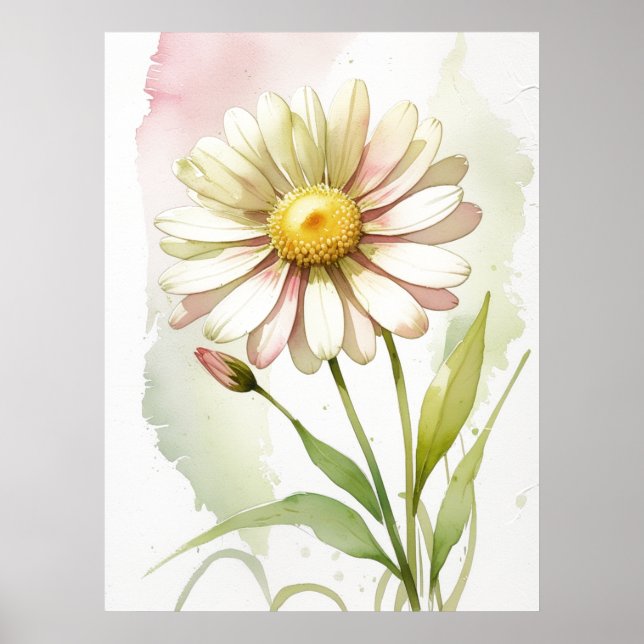 Poster Flor Moderna Profissional de Aquarela de Margarida (Frente)
