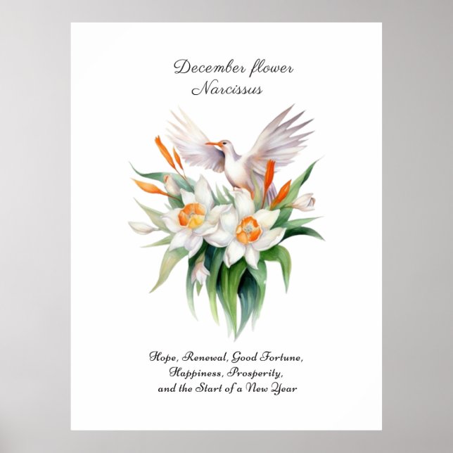 Poster Flor Narciso de dezembro com Pássaro Floral (Frente)
