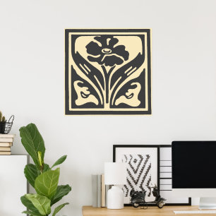 Poster Flor Nouveau Negra Negra Beige