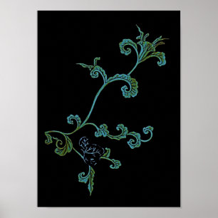 Poster Flor ornamentado azul e Dourado