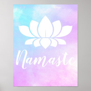 Poster Flor & Pastels de Namaste Lotus branco da ioga