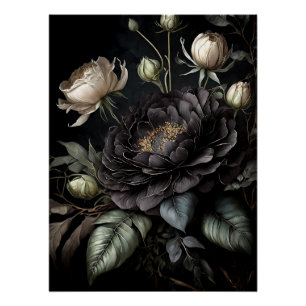 Póster Flor Preto Rosa de Disposição Gótica