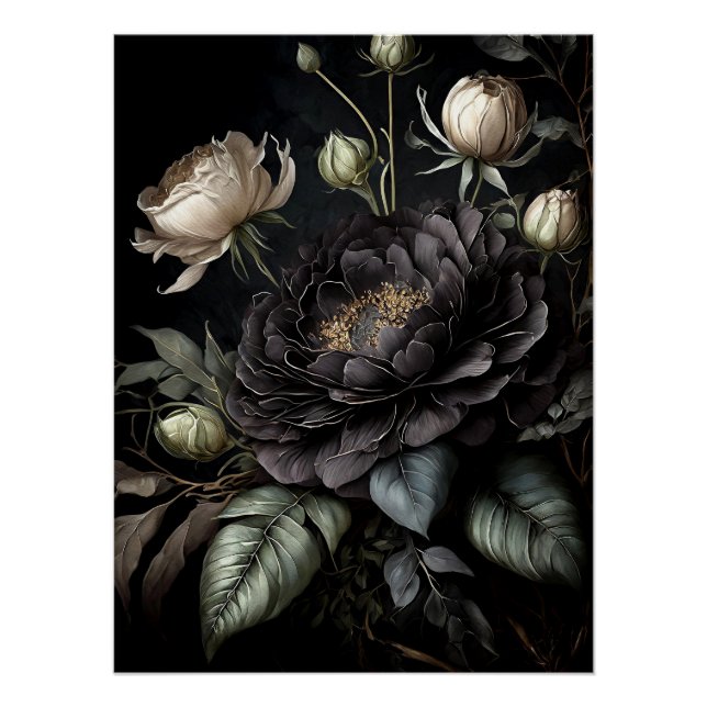 Póster Flor Preto Rosa de Disposição Gótica (Frente)