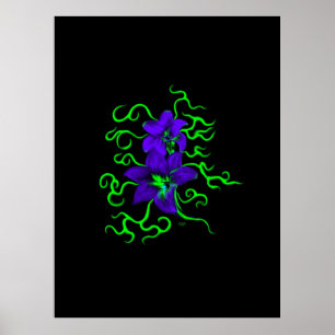 Poster flor púrpura de lírio em preto