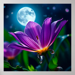 Poster Flor Púrpura Iluminada pelo Luar