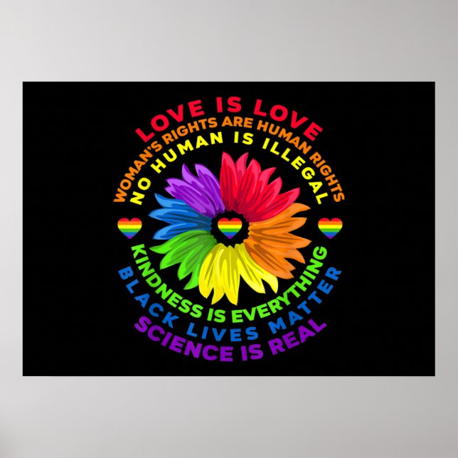 Poster Flor Rainbow Human Rights LGBT Love Is Love (Frente)