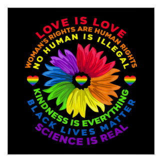 Póster Flor Rainbow Human Rights LGBT Love Is Love