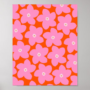 Poster Flor Retro Laranja e Rosa