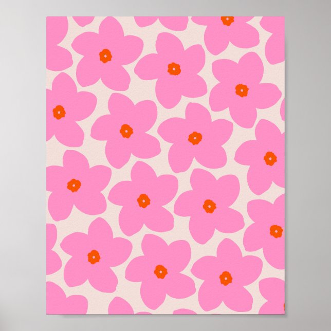 Poster Flor Retro Rosa Laranja E Neutro (Frente)