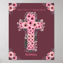 Poster Flor Rosa, Cruzada Chic, Primeira Sagrada Menina C