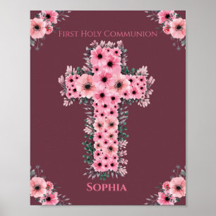 Poster Flor Rosa, Cruzada Chic, Primeira Sagrada Menina C