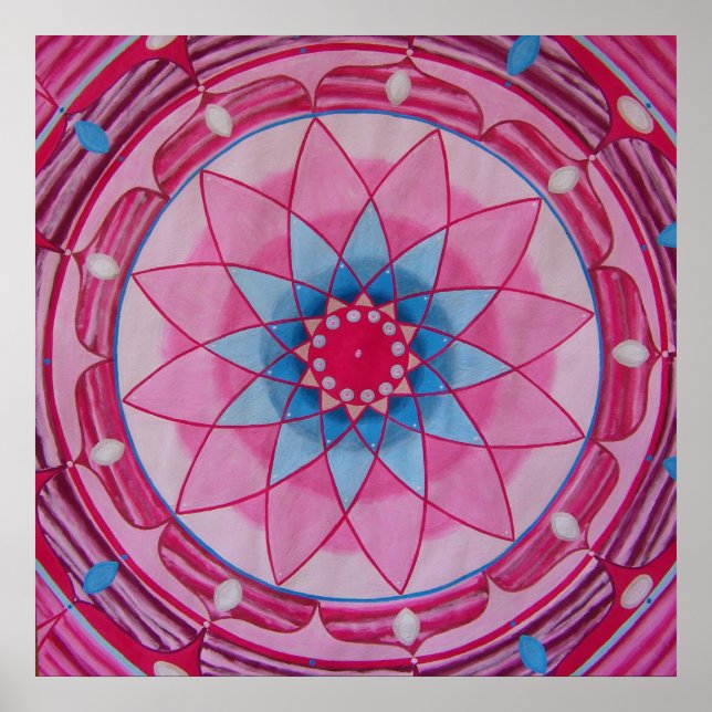 Póster Flor rosa Mandala (Frente)
