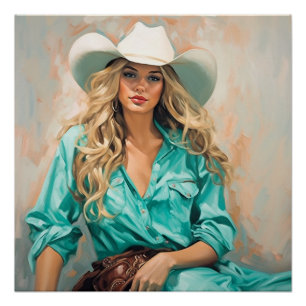 Póster Flor Selvagem Encantada: Arte de Muro de Cowgirl