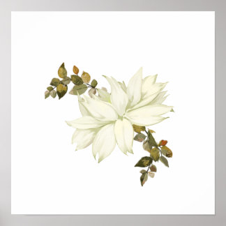 Poster Flor Simples Branca e Folhagem