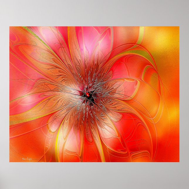 Poster Flor Tropical Delicada em Laranja e Amarelo (Frente)