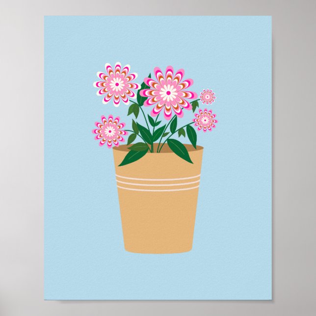 Poster Flor Vase Cor De Rosa E Azul (Frente)