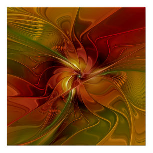 Póster Flor verde-laranja-abstrato Vermelho Castanho-Cast